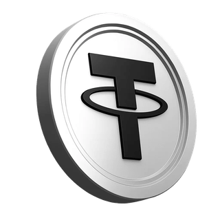 Section d'information de la plateforme présentant une illustration du jeton Tether USDT